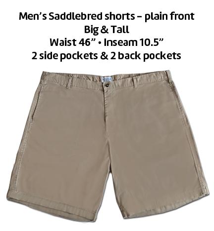 Men&#039;s Saddlebred plain front shorts • Waist 46&quot; • Inseam 10.5&quot;