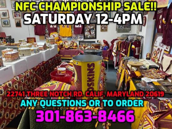 REDSKINS NFC TITLE SALE SATURDAY JAN 25TH 12-4PM