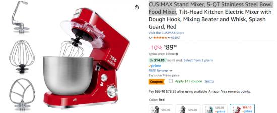 CUSIMAX Stand Mixer, 5-QT Stainless Steel Bowl Food Mixer