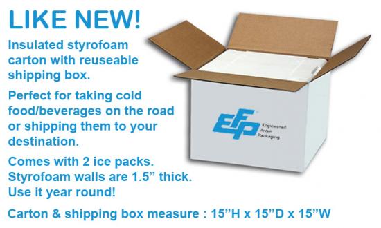 Styro. box &amp; shipping carton for cold food - Use over &amp; over! 