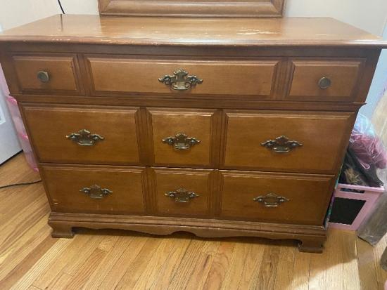 Solid oak wood dresser with mirror - $50