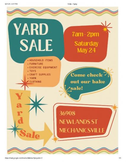 Huge Yard Sale!  Saturday 5/24 7am-2pm 