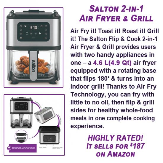 NEW - Salton 2-in-1 Air Fryer and Grill                         