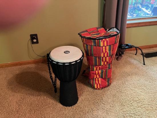 Djembe drum and Kente Cloth Drum Bag- new, never used