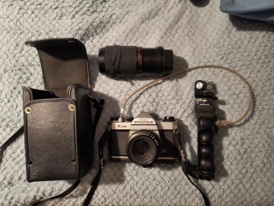 Pentax K1000 Asahi with 50mm lens plus Sigma 80-200mm lens