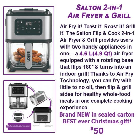 NEW IN BOX: Salton 2-in-1 Air Fryer/Grill - Highly Rated!