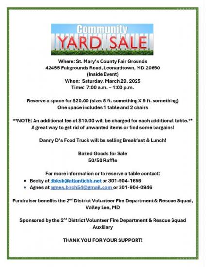 Community Yard Sale-St. Mary&#039;s FG&#039;s 