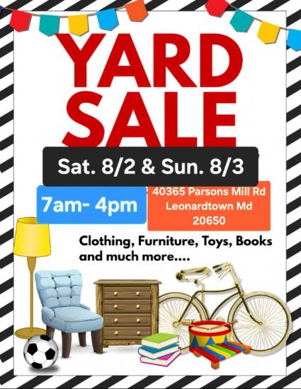 Sat. 8/2 &amp; Sun 8/3 Yard Sale