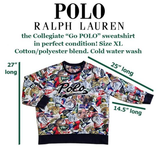 &quot;GO POLO&quot; Ralph Lauren Collegiate sweatshirt • XL