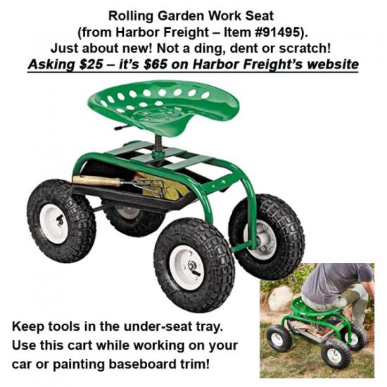 Rolling Garden Work Seat (from Harbor Freight) - Like new!