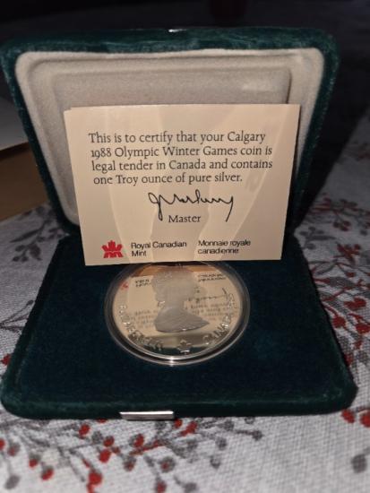 1988 Olympic winter games coin...one troy ounce siver