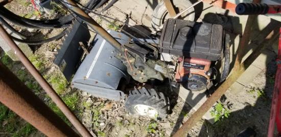 3 Garden Tillers  projects or parts, plus 4  small motors 